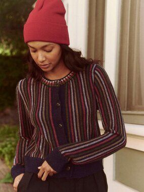 The Great. Navy Ticking Stripe Cardigan